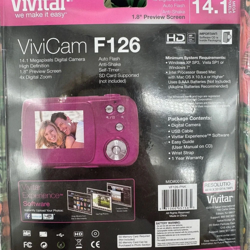 Vivitar ViviCam F126 Digital Camera Pink 14.1MP 1.8